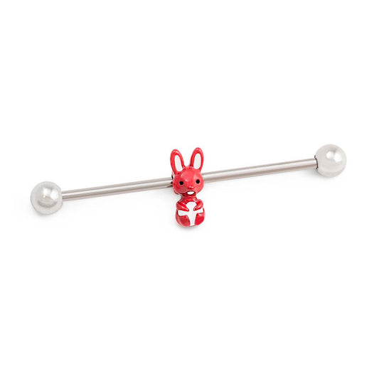 14g 1-1/2” Red Woodland Bunny Industrial Barbell - Monster Steel