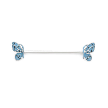 14g 1-1/2” Periwinkle Butterfly Industrial Barbell - Monster Steel