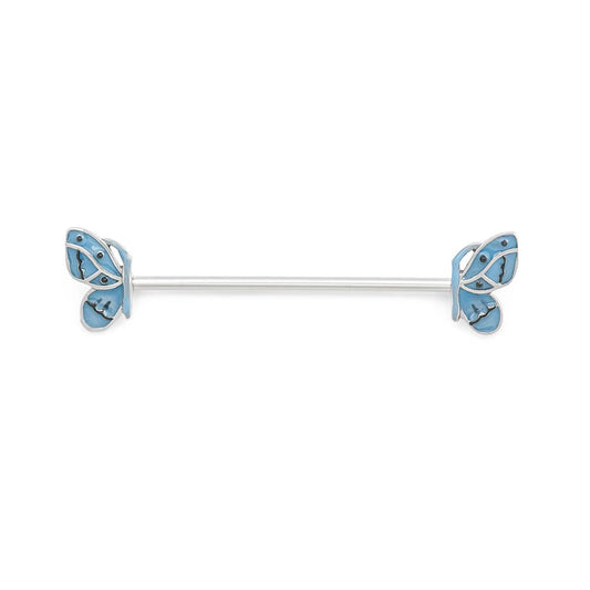 14g 1-1/2” Periwinkle Butterfly Industrial Barbell - Monster Steel