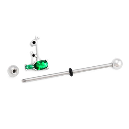14g 1-1/2” Green Jewel Giraffe Industrial Barbell (Full)