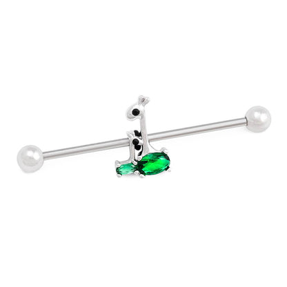 14g 1-1/2” Green Jewel Giraffe Industrial Barbell - Monster Steel