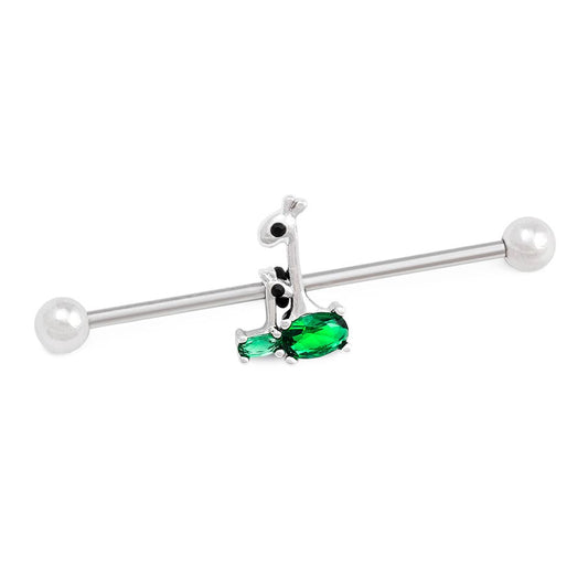 14g 1-1/2” Green Jewel Giraffe Industrial Barbell - Monster Steel