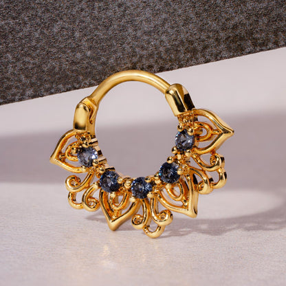 16g PVD Gold Smoke Blue Jeweled Petals Septum Clicker - Monster Steel