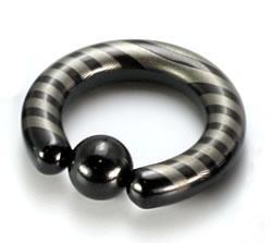 10g-4g Black Titanium-Coated Stainless Steel Captive Ring With Stripes - Monster Steel