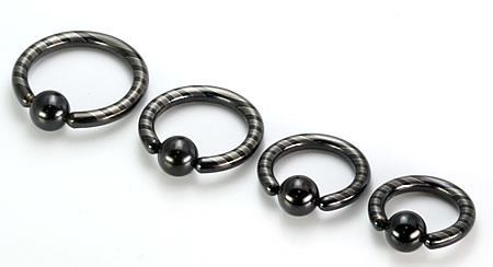 10g Black Titanium-Coated Stainless Steel Captive Ring With Stripes