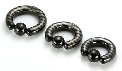 4g Black Titanium-Coated Stainless Steel Captive Ring With Stripes