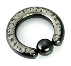 10g-4g Black Titanium-Coated Stainless Steel Captive Ring With Flames - Monster Steel