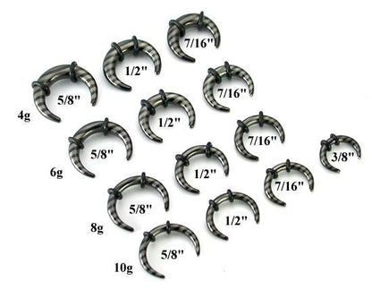 10g-4g Black Titanium-Coated Stainless Steel Pincher with Stripes - Size Chart