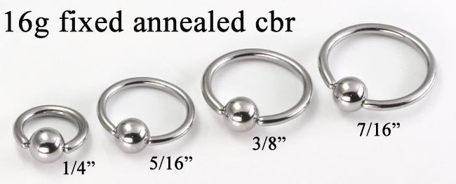 16g Fixed Bead Stainless Steel Ring - Annealed Size Chart