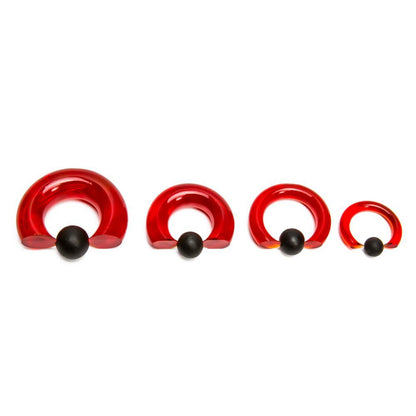 Red Vampire End Glass Captive Bead Ring with Black Silicone Ball