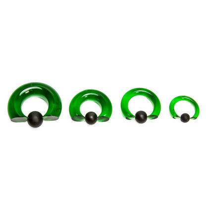 Green Vampire End Glass Captive Bead Ring with Black Silicone Ball