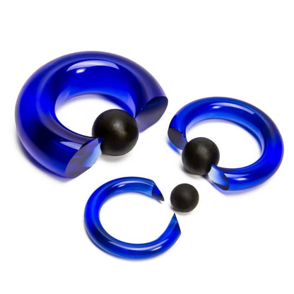 8g-00g Blue Vampire End Glass Captive Bead Ring with Black Silicone Ball - Monster Steel