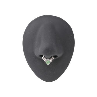 Silver Plated Brass Clip-On Septum Ring with Green Opal