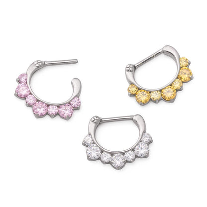 16g Steel Septum Clicker with Seven Colored Crystals — Price Per 1 - Monster Steel