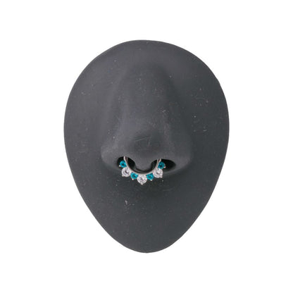 16g Steel Septum Clicker with Three Crystals and Four Colored Jewels — Clicker Mechanism Unlatched