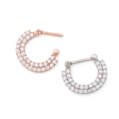 16g Stainless Steel Septum Clicker with Double Tiered Crystals