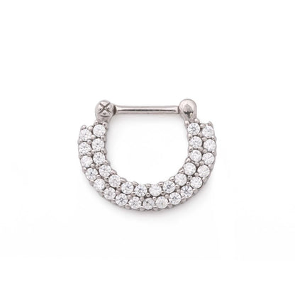 16g Stainless Steel Septum Clicker with Double Tiered Crystals — Price Per 1 - Monster Steel