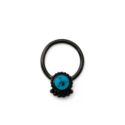 16g Black PVD Septum Clicker with Turquoise Stone — Price Per 1 - Monster Steel