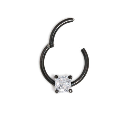 16g Black PVD Septum Clicker with Square Crystal
