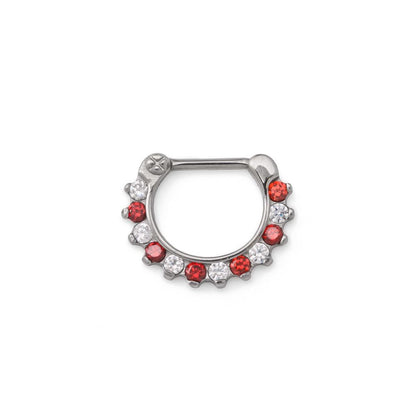 16g Red and White Peppermint Crystal-Laced Septum Clicker - Monster Steel