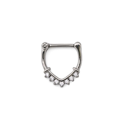 16g Steel Septum Clicker — V-Shaped Ring with Crystals — Price Per 1 - Monster Steel
