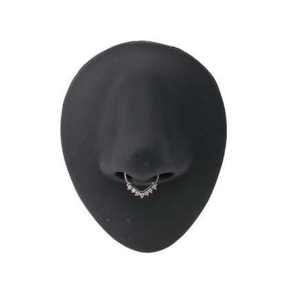 16g Steel Septum Clicker — V-Shaped Ring with Crystals — Clicker Mechanism Unlatched