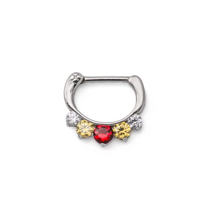 16g Steel Septum Clicker with Crystals and Three Colored Jewels — Price Per 1 - Monster Steel
