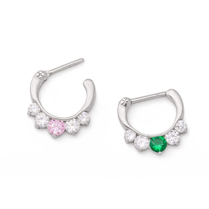 16g Steel Septum Clicker with Crystals and Colored Jewel — Price Per 1 - Monster Steel