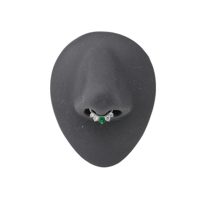 16g Steel Septum Clicker with Crystals and Colored Jewel — Green