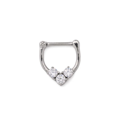 16g Steel Septum Clicker — Trinity Crystal Ring — Price Per 1 - Monster Steel