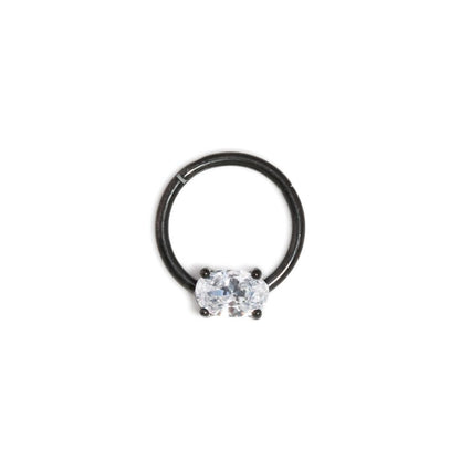16g Black PVD Steel Septum Clicker with Oval-Shaped Crystal — Price Per 1 - Monster Steel