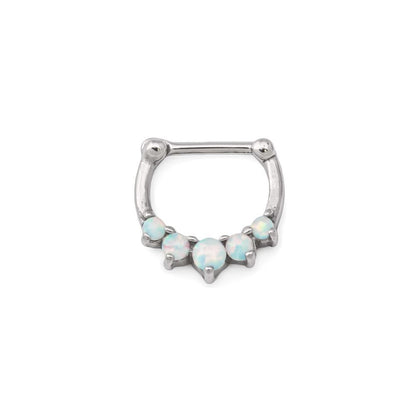 16g Steel Septum Clicker with Five Opals — Price Per 1 - Monster Steel