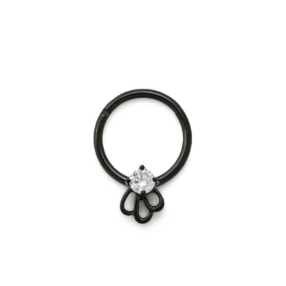 16g Triple Loop Crystal Jewel PVD Black Steel Septum Clicker - Monster Steel