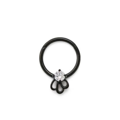 16g Triple Loop Crystal Jewel PVD Black Steel Septum Clicker - Monster Steel
