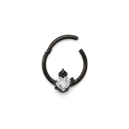 16g Royal Crystal Jewel Heart PVD Black Steel Septum Clicker - Monster Steel