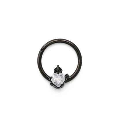 16g Royal Crystal Jewel Heart PVD Black Steel Septum Clicker - Monster Steel