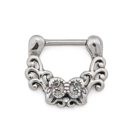 16g Antique Filigree Steel Septum Clicker - Monster Steel