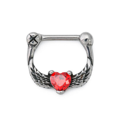 16g Hawk Wings Heart Steel Septum Clicker - Monster Steel