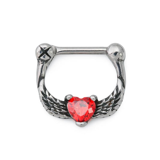 16g Hawk Wings Heart Steel Septum Clicker - Monster Steel