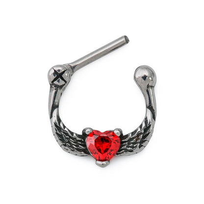 16g Hawk Wings Heart Steel Septum Clicker (Full Size)