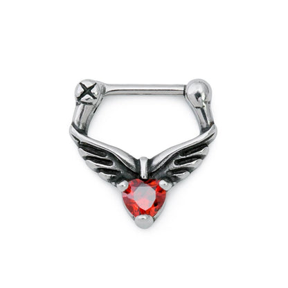 16g Fairy Wings Heart Steel Septum Clicker - Monster Steel