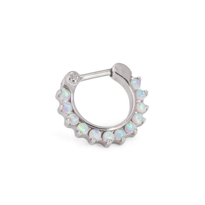 6g Steel Septum Clicker with White Opals