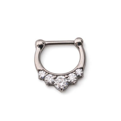 16g Steel Septum Clicker with Five Crystals — Price Per 1 - Monster Steel