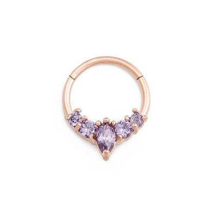16g 3/8” PVD Rose Gold Marquise Purple Jewel Clicker Ring — Price Per 1 - Monster Steel