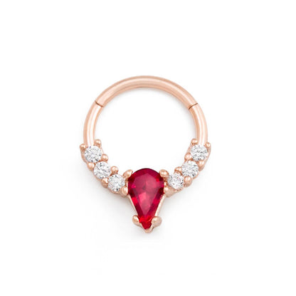 16g 3/8” PVD Rose Gold Teardrop Red Jewel Clicker Ring — Price Per 1 - Monster Steel