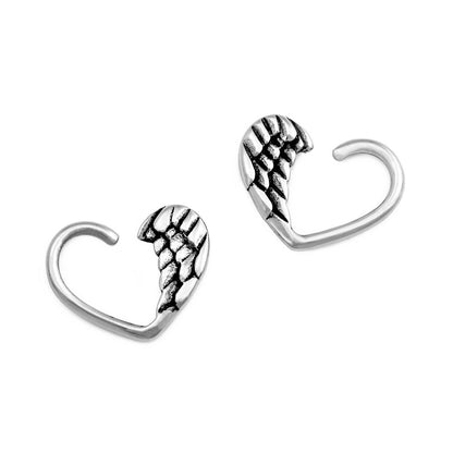 16g Antique Silver Seraph Wing Bendable Heart Ear Jewelry — Price Per 2 - Monster Steel