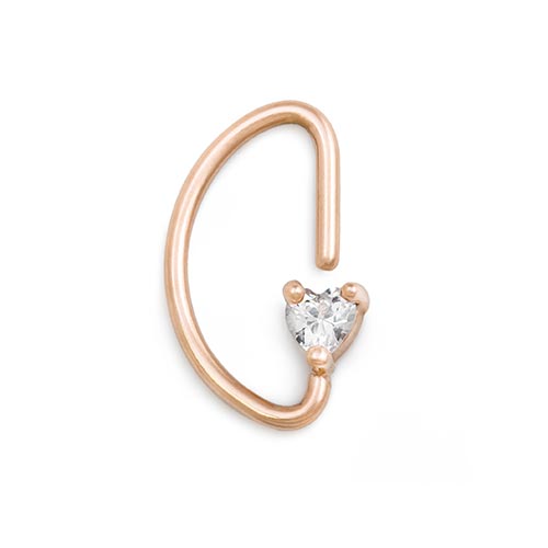 16g PVD Rose Gold Heart Crystal Bendable D-Ring — Price Per 1 - Monster Steel