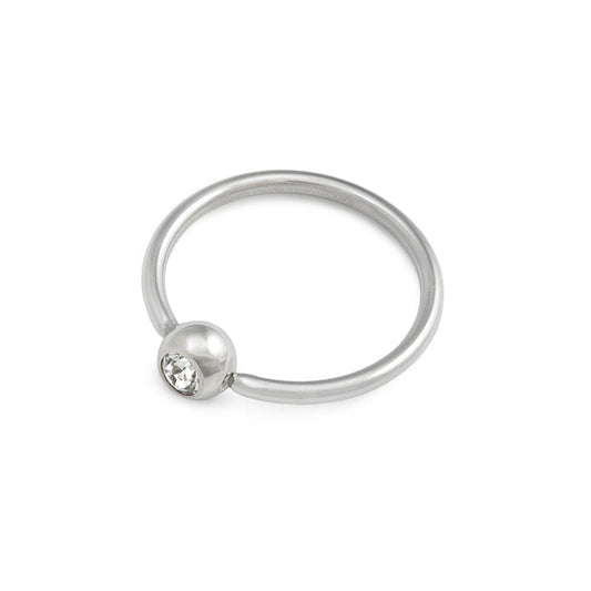 18g Downward Crystal Jewel Steel Fixed Bead Ring — Price Per 1 - Monster Steel