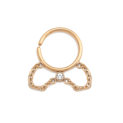 16g Bezel-Set Crystal Dangle PVD Gold Bendable Septum Ring — Price Per 1 - Monster Steel