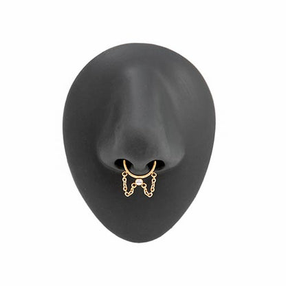 Bezel-Set Crystal Dangle PVD Gold Bendable Septum Ring — Bendable Opening